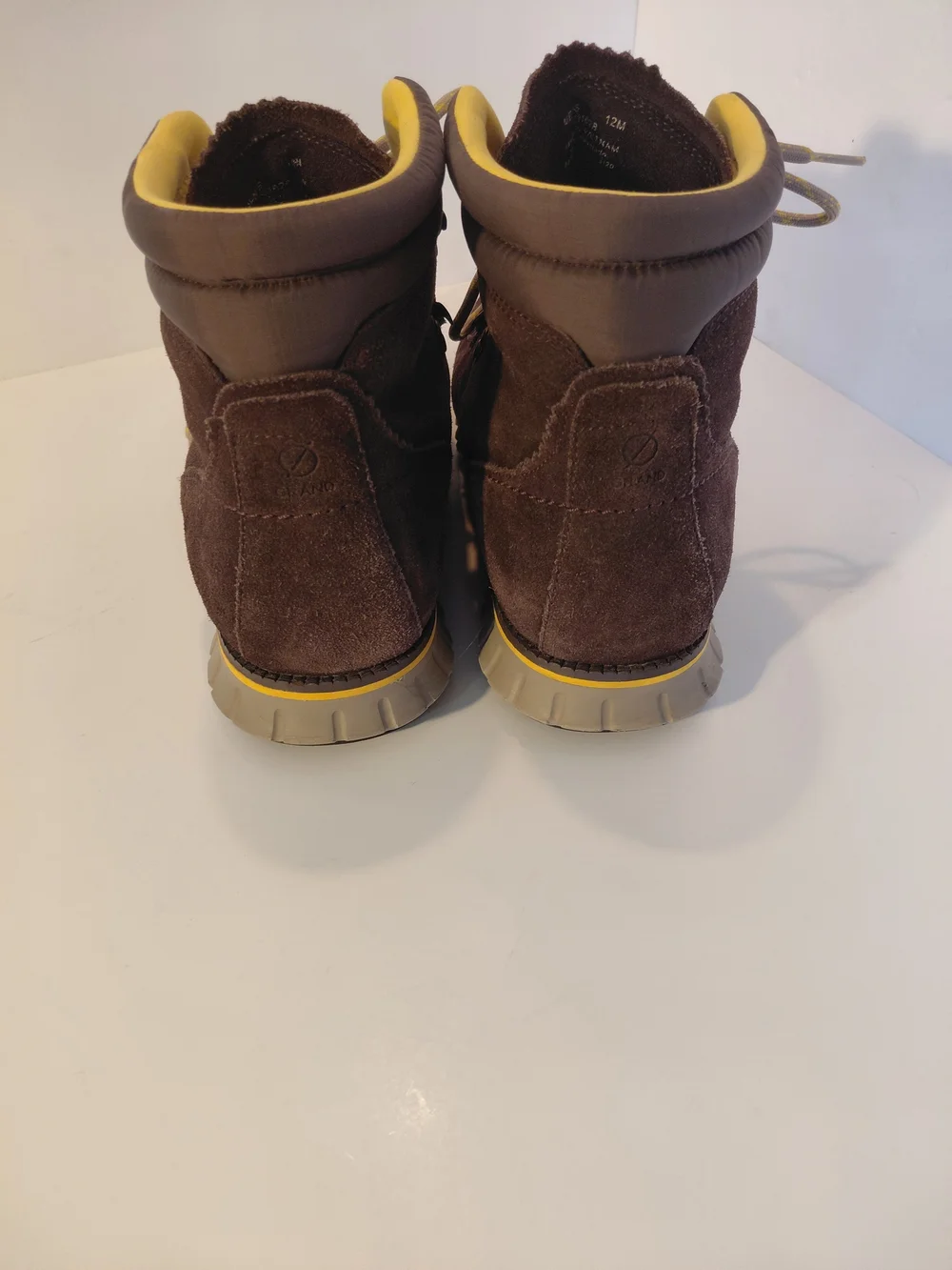 Cole Haan Men's Brown Suede Hiker Boots with Yellow Trim